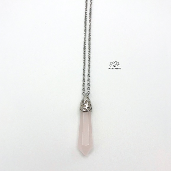 Rose Quartz Necklace | Stainless Steel - Picture 3 of 8